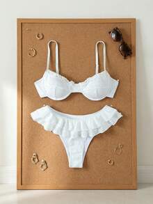 2026 Summer & Spring French Style White Ruffle Bikini Swimsuit, Sexy Beach Vacation 2 Pieces Swimwear, Fashionable Girl Style - White - View 1
