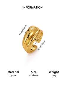 1 Pc Minimalist Line Wide Ring For Women Gold Color Stainless Steel Geometric Ring Birthday Party Jewelry Gift - Multicolor 2 - View 4