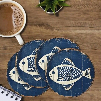 1/4/6/186 pièces Dessous de verre en forme de poisson, design floral blanc, décoration de table de salle à manger de plage, convient pour la cuisine et la salle à manger, décoration de table saisonnière | Design de poisson humoristique | Vaisselle durable, décoration de poisson, décoration d'intérieur, décoration de table, 10*10cm, 0,3cm d'épaisseur