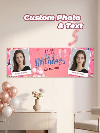 1 Dây cờ sinh nhật màu hồng in ảnh và chữ theo yêu cầu – Dây cờ chúc mừng sinh nhật cá nhân hóa 2 ảnh, tên và lời nhắn tùy chỉnh, trang trí tiệc sinh nhật có nơ và bóng bay màu hồng có thể tái sử dụng, hoàn hảo cho sinh nhật nữ, tiệc sinh nhật bé gái và phông nền chụp ảnh, món quà lý tưởng cho người yêu, bạn bè và gia đình.