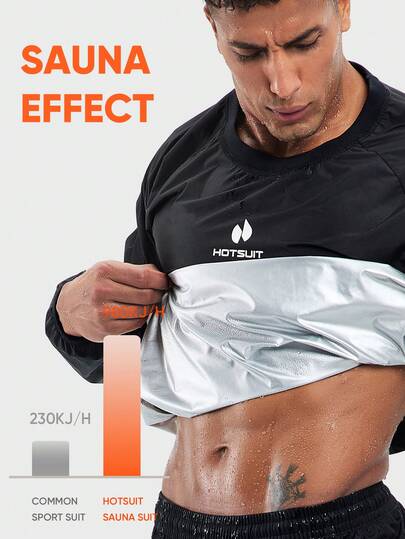 HOTSUIT Men's Sauna Jacket Suitable For Running, Fitness, Sports, Men's Long Sleeve T-Shirt, Top Only