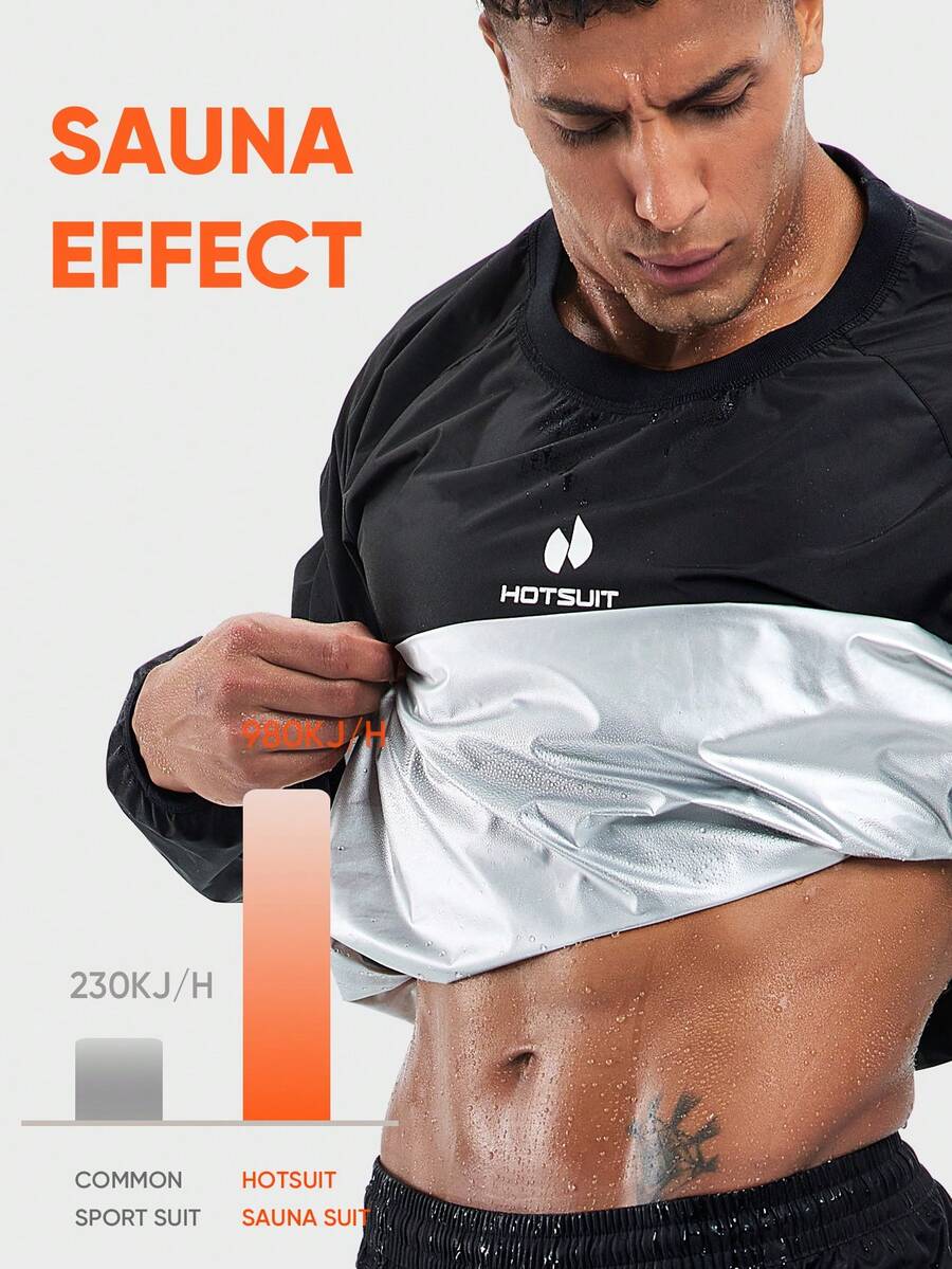 HOTSUIT Áo khoác xông hơi nam phù hợp cho chạy bộ, tập thể dục, thể thao, áo thun dài tay nam, chỉ có phần thân trên.