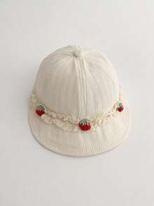 1pc Baby Girls Lace Strawberry Soft Brim Cap, Adjustable Large Brim Breathable Sun Hat For Outdoor - Children's Lace Strawberry Baseball Cap - View 5