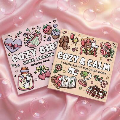 1 Set de Libros para Colorear de COZY GIRL y COZY & CALM: Adorables escenas de la temporada del amor y que alivian el estrés, ideales para la práctica de la atención plena y el alivio de la ansiedad, regalo perfecto para la temporada de bodas y el Día de la Madre