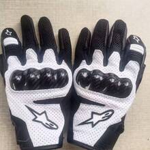 Alpinestars SMX-1 AIR V2 摩托车手套，超细纤维皮革碳纤维材质，适用于骑行、摩托车、越野摩托车、自行车，透气防护，耐磨，触屏操作，男女通用 - 白色 - 查看 6