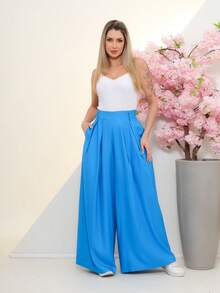 Women's Wide Leg High Waist Wide Leg Pants - Sky Blue - View 6