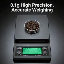 带定时器的电子咖啡秤，5公斤/3公斤，精度0.1克 | 背光液晶显示屏，去皮功能和多单位转换，适用于手冲咖啡、意式浓缩咖啡和厨房 - 0.1克 - 查看 2