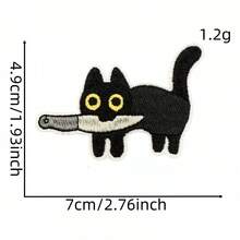 1 peça de aplique bordado de animal de desenho animado fofo, novo aplique bordado de gato preto, acessório de vestuário termocolante - mancha de gato preto - Ver 6
