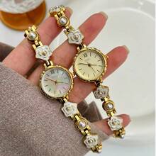 1. Đồng hồ nữ thanh lịch, sang trọng, mặt tròn, dây đeo hoa vàng, đính đá, mẫu mới 2026, máy quartz, thời trang tinh tế. - Vàng - Xem 6