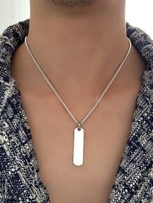 1pc Stainless Steel Men's Necklace, Minimalist Long Bar Pendant With Round Bead Chain, Geometric Element, Simple Commuter Style, For Daily Wear/Office/Outing - necklace - View 1