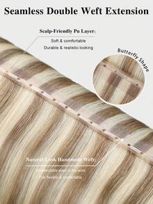 SUYYA Ash Blonde Highlighted Bleached Blonde Injected Hole Weft Human Hair Extensions Straight Twin Tab Butterfly Weft Natural Invisible Brown Hole Weft Extensions - S18/613 - View 3