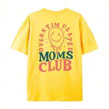 1pcsWomen's Summer Overstimulation Mom Club Graphic Print Round Neck Short Sleeve Simple Casual Everyday Black Plus Size-Shirt Tops, Mom Birthday Grap - 黃色 - 查看 3