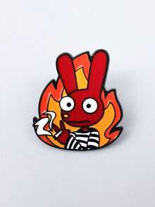 1pc Cute Red Animal Game Accessories Rabbit Prison Personalized Versatile Metal Badge Clothing Decor - Red - View 20