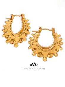 MiDuoDuo 2pcs French Aesthetic Textured Metal Gear Earrings, Titanium Steel High-End Fashion Accessories For Women - Vàng - Xem 1