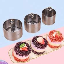 3 pièces Ensemble de moules à gâteau en acier inoxydable avec poussoir, convient pour sushi, riz aux haricots rouges, plats froids, pâtisseries, desserts, fait main, aliments, pour une utilisation professionnelle en cuisine et à la maison - Multicolore - Voir 2