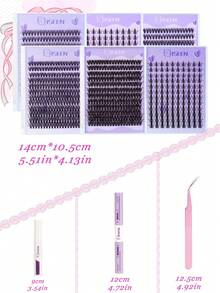 1200pcs/Set, 240pcs/Set, 120pcs/Set Faux Mink Cluster Eyelash Extension Kit, 30-40-50-80D Curl, Cartoon Style Cluster Eyelashes Set, Includes Adhesive, Remover, Tweezer, Soft & Crossover Daily Cluster Eyelashes, Convenient DIY Eyelash Makeup Tool - Purple - View 2