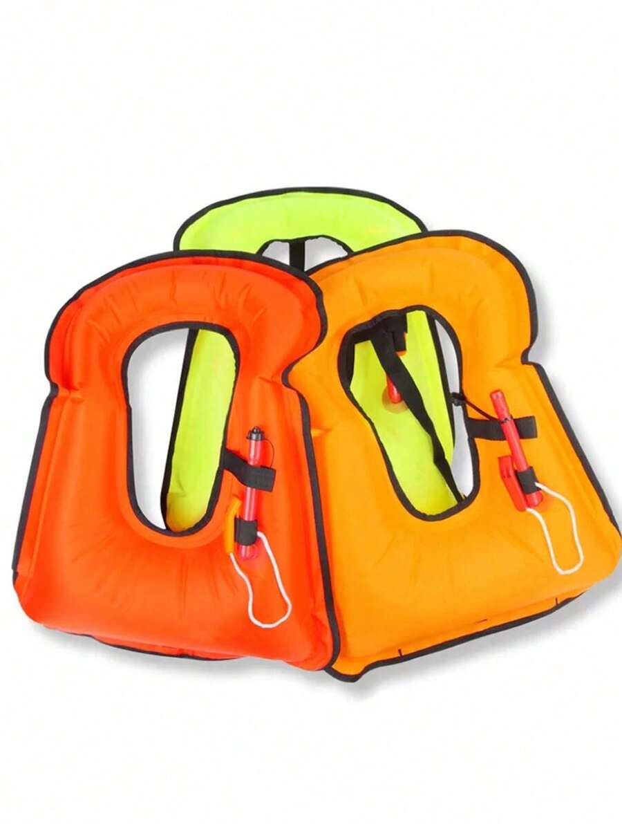 1pc Inflatable Life Vest, Lightweight, Foldable, Space-Saving, Suitable For Snorkeling, Fishing, Swimming, Emergency Rescue, Water Park, Adjustable Strap - Yellow - View 1