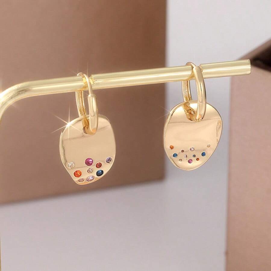 1 Pair Gold Mini Cubic Zirconia Earrings, Elegant & Luxurious Engagement/Wedding Earrings For Women, A Refined Gift For Her - Gold - View 1