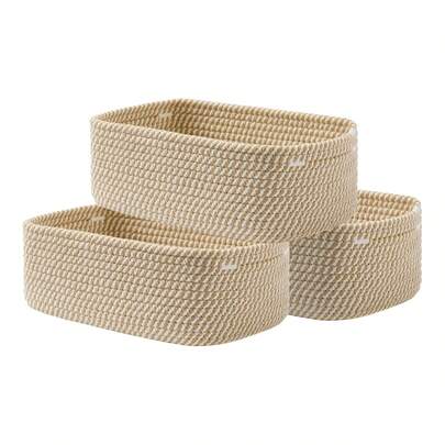 1pc Small Woven Basket, Storage Basket, Cute Mini Rope Shelf, Wardrobe Cube Storage Basket, Dog Toy Basket, Minimalist Style. Suitable For Entryways, Key Storage, Bedside Cosmetic Storage, Living Rooms, Bedrooms, And Playrooms. Also Suitable For Making DIY Rope Baskets, Holiday Decorations, Gifts, And Toy Storage.