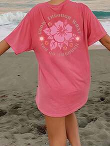 Summer TopsWomen Y2k Oversized Graphic Tees Floral Print Short Sleeve Crewneck T Shirts Loose Fit Summer   Tops For Teen Girls Aesthetic Clothes 2000s Beach Shirts For Women StreetwearLoose And Comfortablesummer Clothes Summer Outfits For Women - Màu Hồng Tươi - Xem 4