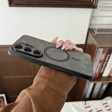 奢华商务仿皮PU皮手机壳，兼容三星Galaxy S26 Ultra、S25 Ultra、S24 Ultra、S23 Ultra、S22 Ultra，支持磁吸式无线充电，全方位防震保护套 - 灰色 - 查看 4