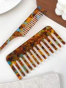 2 piezas Juego de peines de acetato, peine desenredante de dientes anchos y peine de estilo de dientes finos, cepillo de cabello antiestático para cabello húmedo y seco, accesorios de salón y hogar, decoración del dormitorio, accesorios de viaje - Multicolor - Ver 13