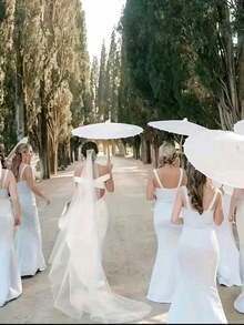 6pcs/Set, Various Sizes: 30cm/40cm/60cm Diameter, Handmade Traditional Bridal Umbrella, Wedding Decor & Accessories, Elegant Photography Props And Party Decorations, No Power Required - White - View 9
