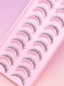 1/5/10 Pairs Layered Ultra-Fine Natural False Eyelashes, Fluffy Soft Thick 3D Mink Lashes, Long Slim Lashes With Messy Lash Roots, Multi-Layer Lashes, Short & Dense Lashes, Popular Japanese & Korean Style Transparent Invisible Lash Roots, Comes With Pink Eyelash Tweezers & Pink Eyelash Brush - Natural Lashes - View 6