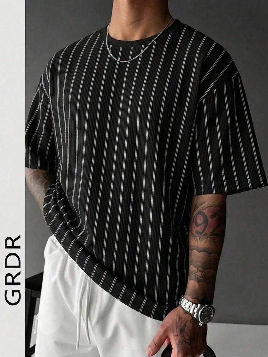 GRDR Men's Fashionable Crew Neck Short Sleeve T-Shirt | Exquisite Design | Summer Essential | Easy To Match | Showcase Your Style - Black - View 1