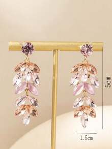Rhinestone Drop Earrings - Hồng - Xem 3