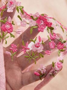 3件組花卉刺繡內衣套裝（胸罩+丁字褲+吊襪帶）－性感套裝，包含鋼圈胸罩、內褲與吊襪帶，浪漫花卉風格，展現女性魅力，亦是新娘內衣的理想選擇，情人節套裝/萬聖節套裝 - 粉色 - 查看 7