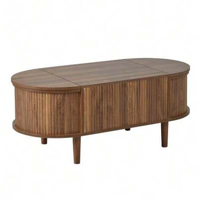 Adjustable Oval Coffee Table With Storage, Vintage Style, Living Room Coffee Table, Multifunctional Storage Table, Solid Wood Legs, Modern Multifunctional Furniture.