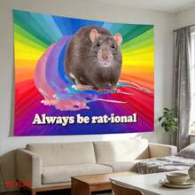 2D Flat, [2D Flat Printing] 1 Large Size Pattern Printing Tapestry- Always Be Rat-Ional, Rat, Rainbow, Positive Caption, Humorous Image., Room Wall Decoration, Not Luminous, Suitable For Bedroom, Living Room, Meditation Area, Office - 1PC - Xem 6