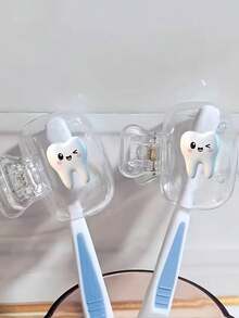 Smiling Face Toothprint Pattern Portable Toothbrush Holder Set, Suitable For Home And Travel, Toothbrush Protective Cover, Ideal For School, Home And Travel Use, Great Gift For Family And Friends - Multicolor - View 4