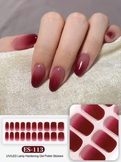Tiras de uñas de gel curadas, base transparente, 20 piezas de envolturas de uñas de gel, pegatinas, se requiere luz UV, calidad de salón, de larga duración, ES20 Envío directo al por mayor de libros rojos del mismo estilo, pegatinas de uñas para las yemas de los dedos