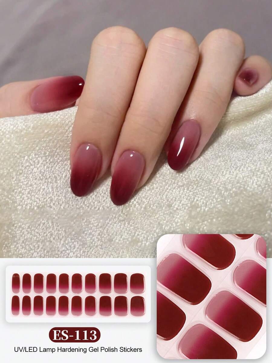 20pcs Transparent Base Nail Stickers, Require UV Lamp Curing, Salon-Grade Quality Durable, Cross-Border Wholesale Same Style Red Book-Themed Nail Stickers Suitable For Fingertips