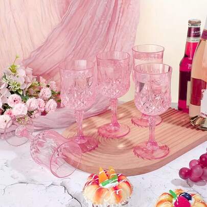 12/8/6/2/1 件装复古浮雕设计粉色加厚香槟鸡尾酒杯、果汁杯、甜点杯，适用于派对、豪华婚礼、新年聚会、公司活动、斋月活动、学校等场合。