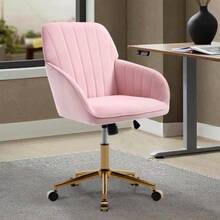 Height-Adjustable Office Swivel Chair For Home And Bedroom, Ergonomic Swivel Chair With Backrest, Suitable For Long Periods Of Sitting. - Pink - View 4