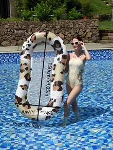 Tumbona de red con estampado de leopardo en beige, flotador de agua inflable con asiento de malla para vacaciones, flotador de piscina, artículos esenciales de playa, flotador de piscina - Beis - Ver 10