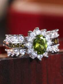 1枚奢华立方氧化锆戒指，女士款，适合婚礼、订婚、周年纪念、派对、情人节等场合佩戴。 - 1# - 查看 16