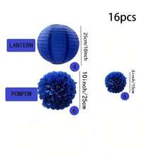 16pcs/Set Blue Paper Lanterns & Pom Pom Flowers Combo (Includes Strings), Vibrant Navy Blue Japanese Paper Lanterns - Round, Battery-Free, Easy Assembly Decorative Hanging Lights, Suitable For Home, Party, Graduation, Back To School, Wedding, Photography, Garden Decor - Multicolor - View 6