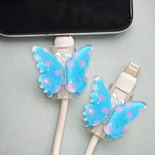 2pcs Transparent Polka Dot Bow Tie Lightning (5-14) Type-C Cable Protector - , Resistant To Breakage, Fashionable Phone Accessory Design - Plastic Cable Protector With Cute Bow Tie Decoration, Charging Cable Protector - Multicolor - View 9