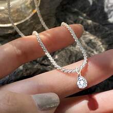 Nooxian 1pc Women's Shimmering White Heart Zirconia Stone Necklace - Silver - View 7
