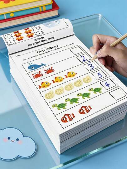 64 Pages Fun Math Practice Book,The Book Contains Elements Of Transportation, Forest Animals, Marine Animals, And Fruit Plants To Facilitate Quick Identification By Parents/Educators. It Is Suitable For Home Early Childhood Digital Cognition Enlightenment, Schools, Students, Stationery, School Supplies, And Back-To-School.