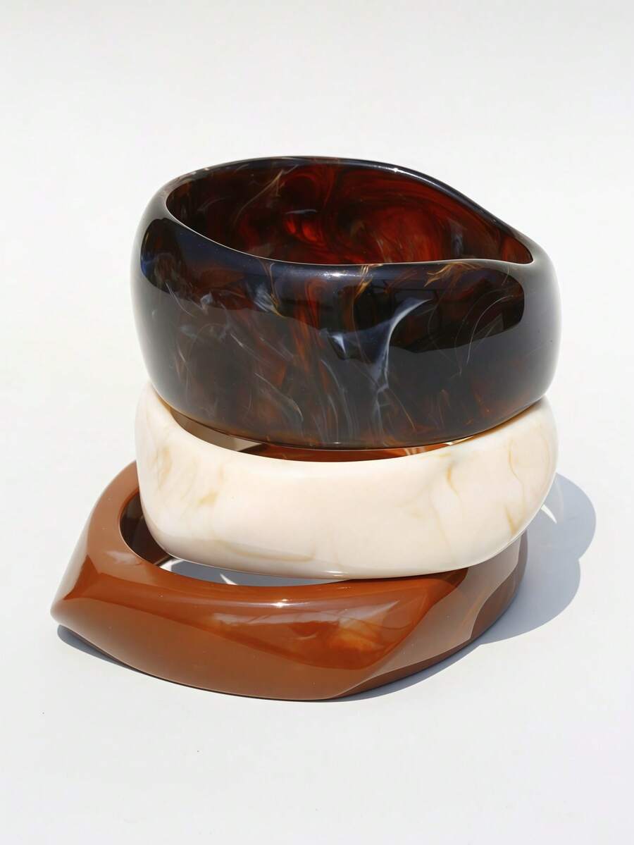 3 件套夸张不对称树脂半透明手链，女士适用，独特百搭 - 彩色 - 查看 1