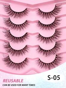 ENCHUW 5 Pairs False Lashes Soft Lashes Thick Eye Lashes False Eyelashes Natural Look Cat Eye Lashes Wispy Fake Eyelashes Fluffy Natural Eye Lashes - Black - View 5