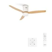CREATE - Ventilatore da soffitto con luce, motore bianco, taglia S (Ø112cm) (stanze ≤10m²), 40W silenzioso con pale in ABS tecnico, consegna in Spagna (penisola) in 24/48 ore - WIND CALM - Lama in legno chiaro con controller a parete e telecomando - Visualizzare 7