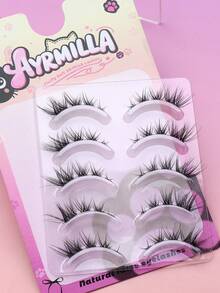 5对自然蓬松柔软假睫毛，纤长逼真，佩戴舒适，手工制作上睫毛，睫毛末端卷翘，纤长效果自然逼真，热门美妆工具 - 黑色 - 查看 3