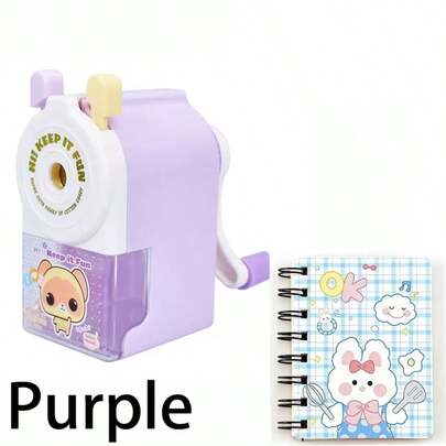 Cute Pet Series Pencil Sharpener, Cartoon Hand Crank Pencil Sharpener + Rabbit Notebook