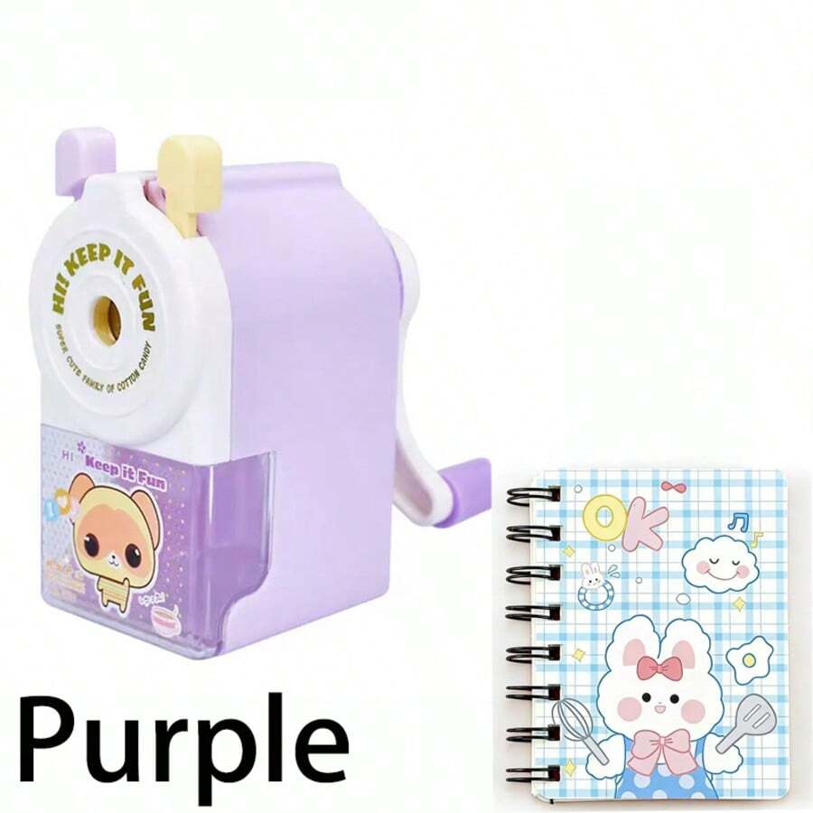 可爱宠物系列削铅笔器，卡通手摇削铅笔器 + 兔子笔记本 - 彩色 - 查看 1